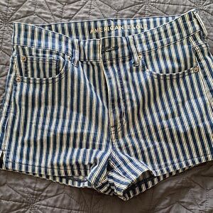 American Eagle Striped Denim Shorts Size 8 Next Level Stretch Blue White Summer